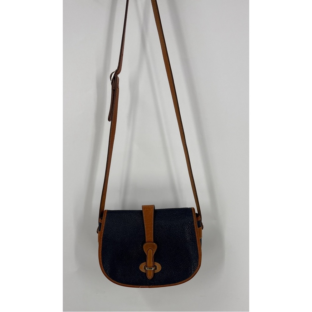 Delta Jones vintage navy dark blue tan trim, equestrian style Crossbody purse